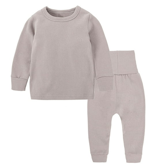 Odeerbi Infant Boys Girls Thermal Cotton Outfits Winter Crew Neck Long Sleeve 2025 Casual Gold Silk Trousers Set Khaki 6-9 Months