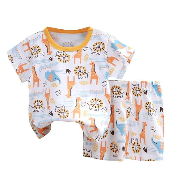 Odeerbi Infant Boys Girls Two Piece Outfits Cotton Summer Clothes Child Cartoon Printing Round Neck Short Sleeve Tops Shorts Sets Orange