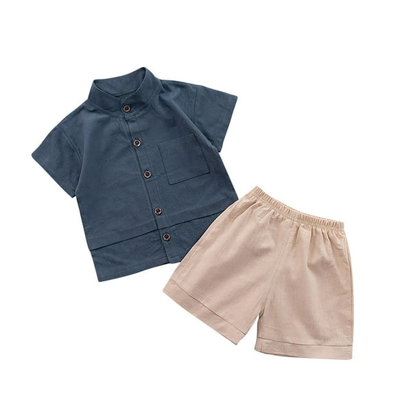 Odeerbi Infant Boys Girls Two Piece Outfits Cotton Summer Clothes Short Sleeve T-shirt Shorts Baby Clothes Set Navy