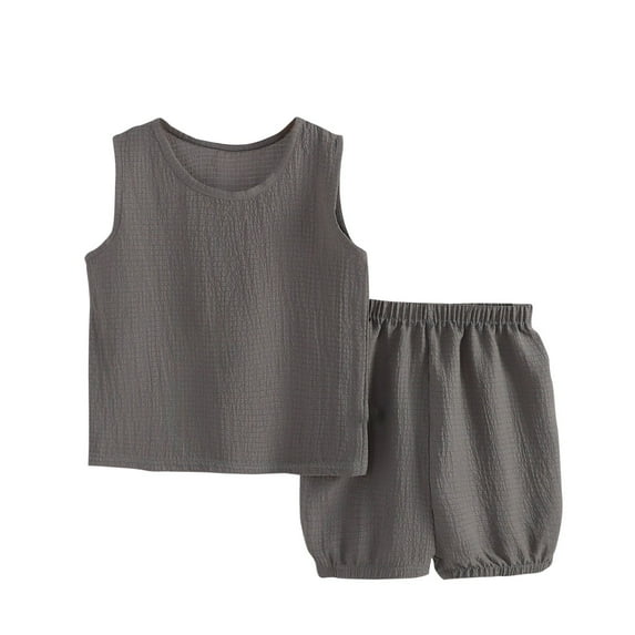 Odeerbi Infant Boys Girls Two Piece Outfits Summer Clothes Fashion Casual Solid Color Round Neck Sleeveless Tank Tops Shorts Sets Dark Gray