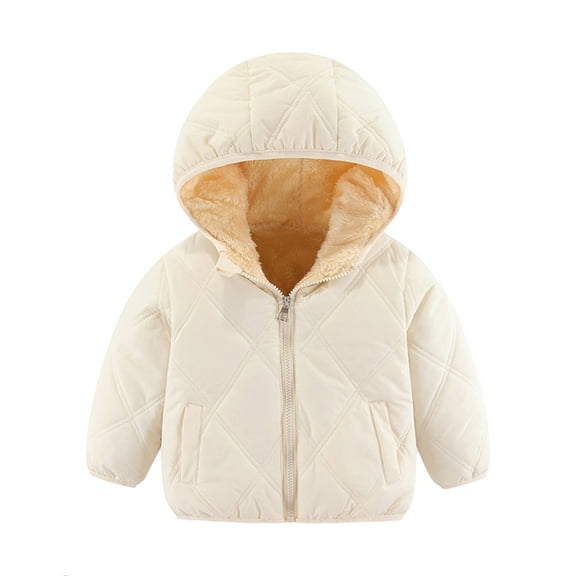 Odeerbi Infant Boys Girls Winter Coat Fleece Lined Quilted Puffer Jacket Thermal Padded Coats Kids Cute Solid Color Plush Thick Keep Warm Hooded Coat Outerwear Infant Clothes White