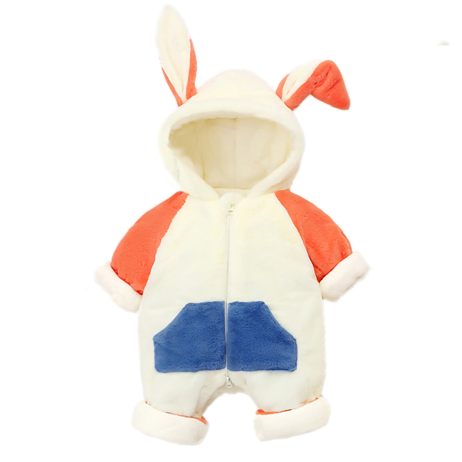 Odeerbi Infant Boys Girls Winter Thermal Fleece Jumpsuit Romper Baby Keep Warm Bodysuit Long Sleeve Onesie Crawling Clothes Infant Clothes Orange