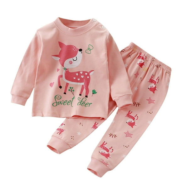 Odeerbi Infant Boys Pajama Sets Soft Cotton Long Johns Cartoon Printed Base Layer Set Children's Thermal Underwear Set New Fashion Casual Printed Outfit Set Baby Home Clothes Orange