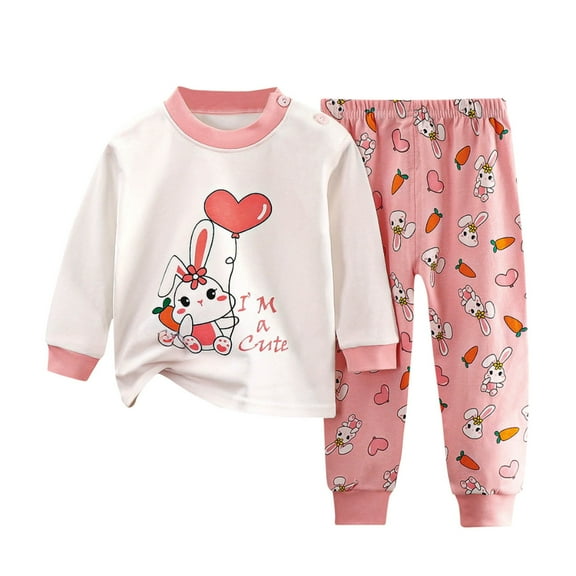 Odeerbi Infant Boys Spring Fall Outfits Cartoon Print Cotton Pajama Sets 6M-10Y Kids Thin Tops Jogger Pants Two Piece Set Sleepwear Lounge Sets Infant Clothes Pink