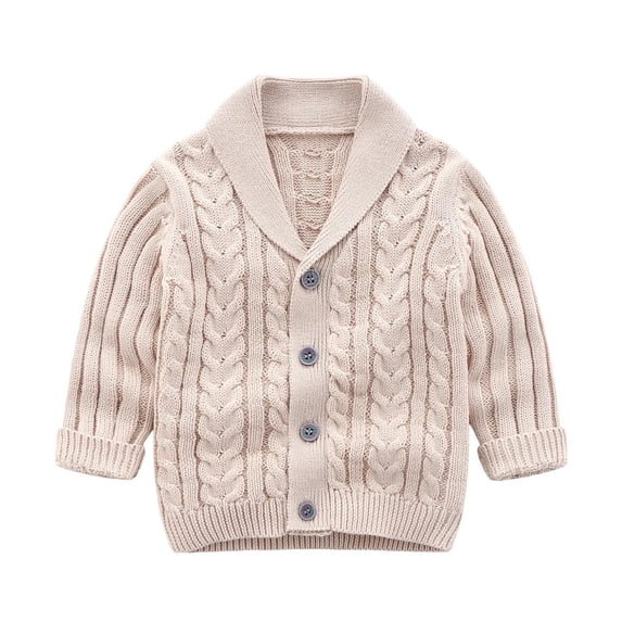 Odeerbi Infant Collar Cardigan Sweater Boys Girls Cable Knit Long Sleeve Button Front Warm Knitwear for Fall Winter