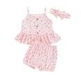 thumbnail image 1 of Odeerbi Infant Girls 3 Piece Outfits Camisole Tops Shorts Set Summer Clothes Fashion Casual Cute Printed Round Neck Collar Sleeveless Tops Shorts Sets Pink, 1 of 7