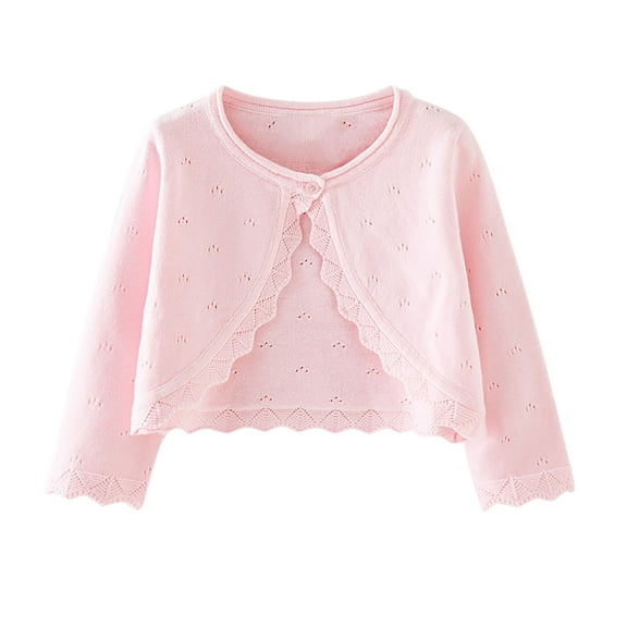 Odeerbi Infant Girls Bolero Cardigan Cropped Shrugs Knit Cover Up Kids Baby Fashion Cute Solid Color Long Sleeve Thin Style Button Cardigan Sweater Infant Clothes Pink