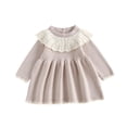 thumbnail image 1 of Odeerbi Infant Girls Cotton Knit Sweater Dress Cute Lace Collar Princess Dresses Children Solid Cute Sweet Round Neck Long Sleeve Dress Infant Girls Clothes, 1 of 1