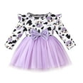 thumbnail image 1 of Odeerbi Infant Girls Cute Cow Print Tulle Dress Ruffle Long Sleeve Round Neck Patchwork Mesh Dress Infant Girls Clothes, 1 of 4