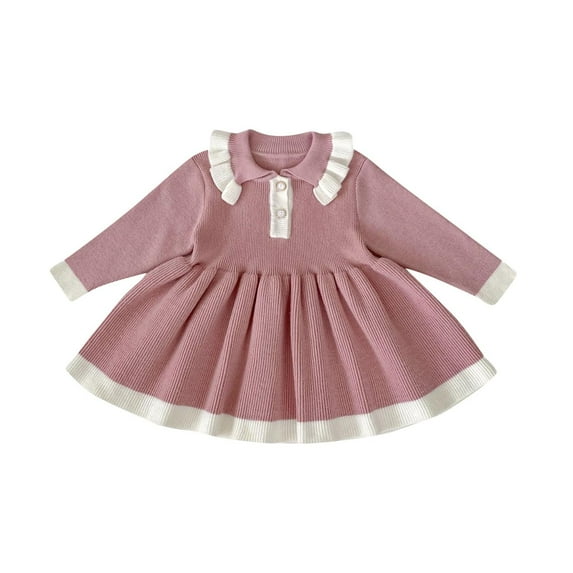 Odeerbi Infant Girls Cute Knit Sweater Dress Fall Winter Cotton Dresses Fashion Knitted Woolen A-Line Dress Round Neck Long Sleeve Dress Infant Girls Clothes