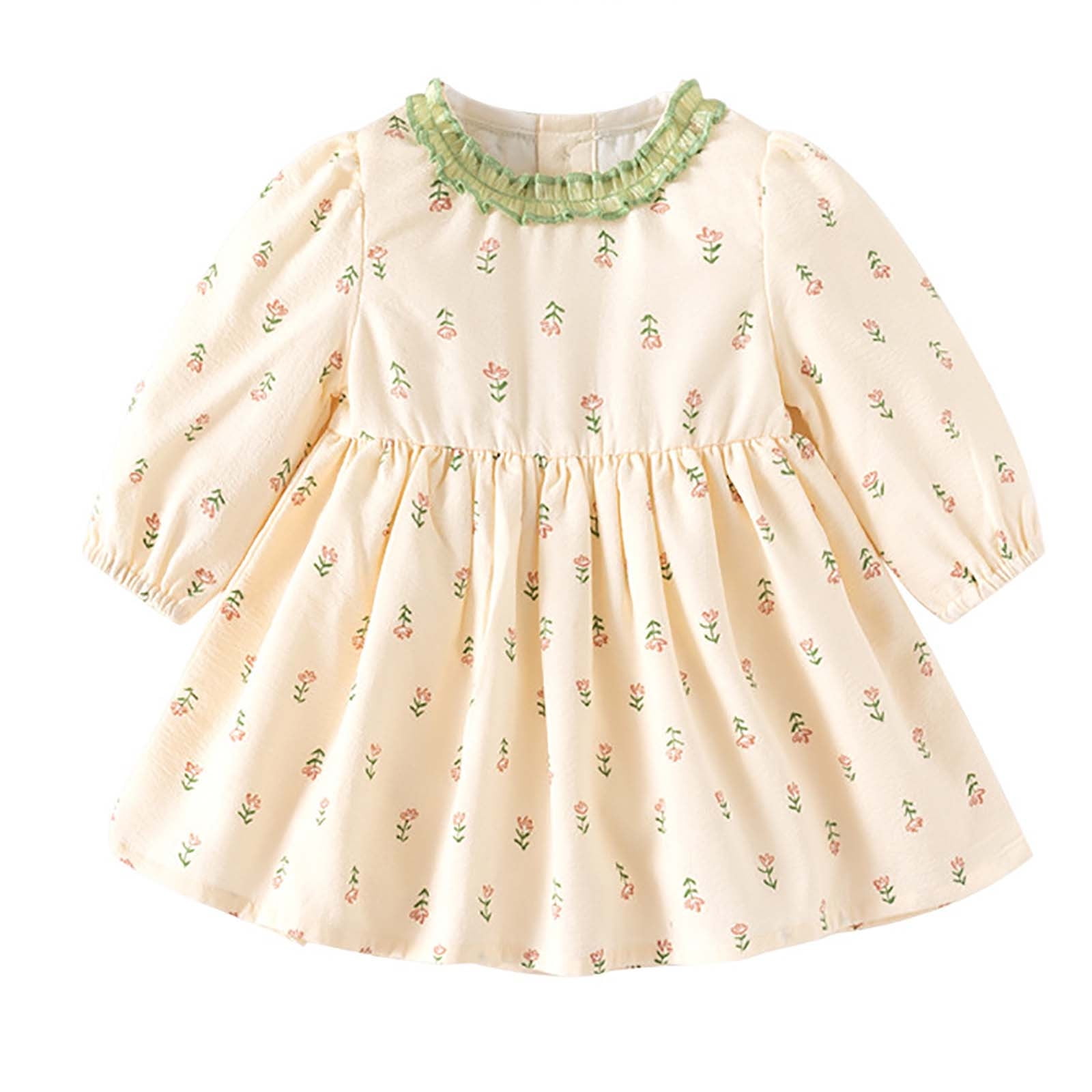 Odeerbi Infant Girls Fall Winter Cotton Dress Princess Dress Spring Fall  New Floral Sweet Baby Dresses Long Sleeve Skirt Dresses Beige - Walmart  Business Supplies