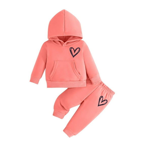 Odeerbi Infant Girls Fall Winter Outfits Cotton Sweatsuits Cute Tracksuit Fashion Casual Printed Long Sleeve Hoodies Sweatpants Set Infant Clothes Pink