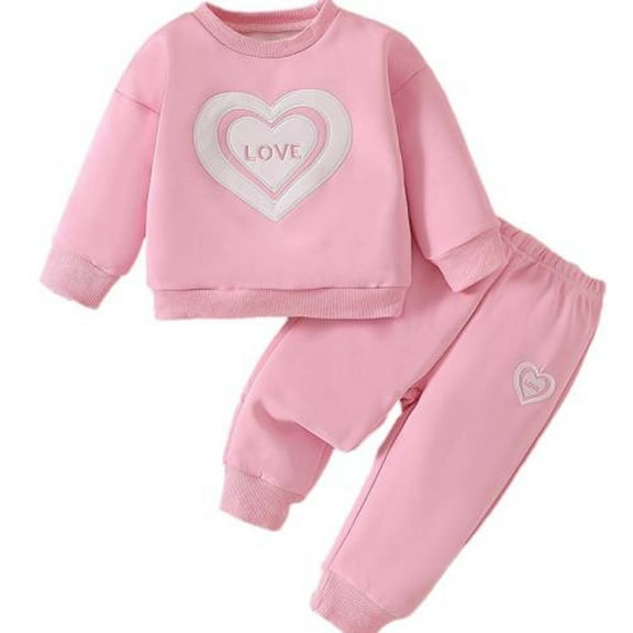 Odeerbi Infant Girls Fall Winter Outfits Long Sleeve Sweatsuits Cute Tracksuit Sports Style Sweatshirt Sweatpants Two Piece Set Infant Clothes Pink
