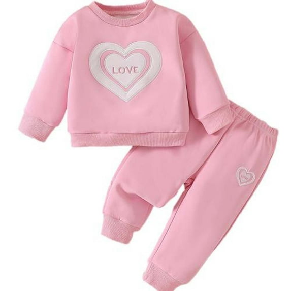 Odeerbi Infant Girls Fall Winter Outfits Long Sleeve Sweatsuits Cute Tracksuit Sports Style Sweatshirt Sweatpants Two Piece Set Infant Clothes Pink