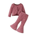 thumbnail image 1 of Odeerbi Infant Girls Fall Winter Outfits Twist Front Rib Knit Tops Flared Pants Set Loose Solid Color Cotton Long Sleeve Sweater Tops Micro Bell Bottom Trousers Set Infant Clothes Pink, 1 of 8