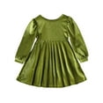 thumbnail image 1 of Odeerbi Infant Girls Fall Winter Velvet Dress Birthday Long Sleeve Princess Dress Fashion Sweet New Solid Color Pleated Round Neck Long Dress Green, 1 of 5