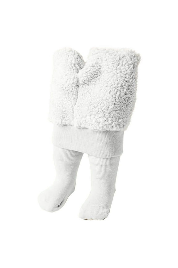 Infant Girls Fleece Lined Pantyhose Winter Thermal Stretchy Tights Pants Solid Color Plush Leggings Thick Jumpsuit Warm Pants Infant Clothes White