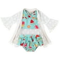 thumbnail image 1 of Odeerbi Infant Girls Floral Bikini Set with Kimono Cover Up Halter 3-Piece Swimsuit Summer Ruffled Hanging Neck Swimwear Watermelon Printed Swim Trunks Net Gauze Beachwear Set White, 1 of 5