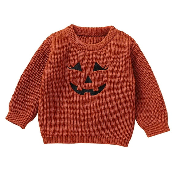 Odeerbi Infant Girls Halloween Sweater Cute Winter Thermal Knit Crewneck Sweater Baby Halloween Cute Sweater Baby Knitted Top Infant Clothes Orange