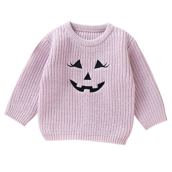 Odeerbi Infant Girls Halloween Sweater Cute Winter Thermal Knit Crewneck Sweater Baby Halloween Cute Sweater Baby Knitted Top Infant Clothes Purple