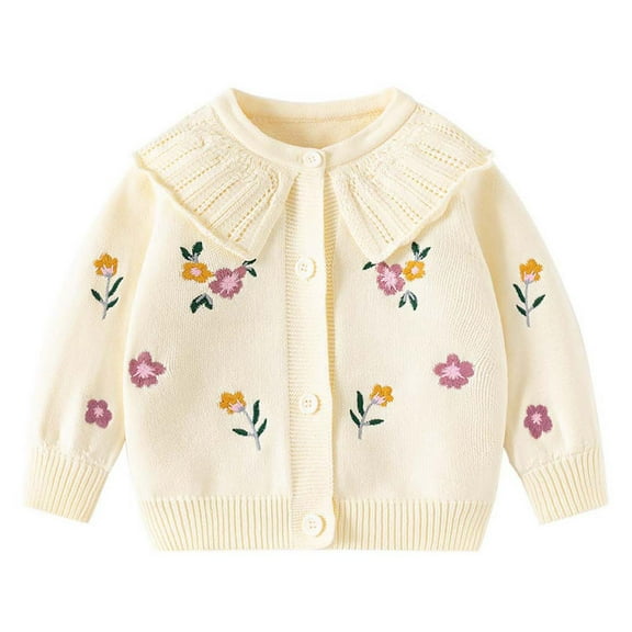 Odeerbi Infant Girls Knit Cardigan Sweater Fall Winter Thermal Sweater Cute Little Flower Shawl Knitted Sweater Cardigan Infant Clothes Beige