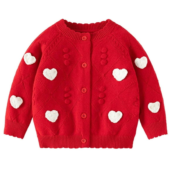 Odeerbi Infant Girls Knit Cardigan Sweater Fall Winter Thermal Sweater Small Heart Embroidery Baby Sweater Cardigan Infant Clothes Red