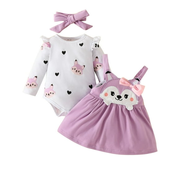 Odeerbi Infant Girls Layette Set Long Sleeve Romper Jumpsuit Outfits Cotton Baby Clothes Round Neck Bodysuit Long Pants Two-piece Set Purple