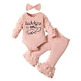 thumbnail image 1 of Odeerbi Infant Girls Layette Set Long Sleeve Romper Jumpsuit Outfits Knitting Cotton Baby Clothes Fashion Casual Round Neck Collar Botton Tops Solid Color Long Pants Sets Pink, 1 of 1