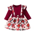 thumbnail image 1 of Odeerbi Infant Girls Layette Set Long Sleeve Romper Jumpsuit Outfits Knitting Cotton Baby Clothes Round Neck Floral Blouses Shirts Suspender Skirt Sets Burgundy, 1 of 1