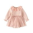 thumbnail image 1 of Odeerbi Infant Girls Long Sleeve Bodysuit Tulle Dress Striped Ruffle Cotton Dress Spring Fall Cute Flower Collar Dress Infant Girls Clothes, 1 of 6