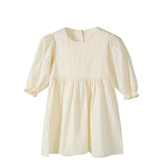 Odeerbi Infant Girls Long Sleeve Cotton Dress Spring Summer Cute Solid Color Round Neck Lantern Sleeve Dress Infant Girls Clothes