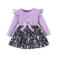 thumbnail image 1 of Odeerbi Infant Girls Long Sleeve Rib Knit Floral Dress Spring Fall Cute Bow Princess Dresses Ruffled Round Neck A-Line Dress Infant Girls Clothes, 1 of 8