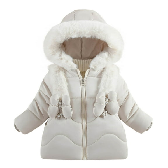 Odeerbi Infant Girls Parka Winter Coat Thermal Quilted Puffer Jacket Padded Coats Plus Velvet Thickened Outerwear Children's Medium Long Coat Infant Clothes White
