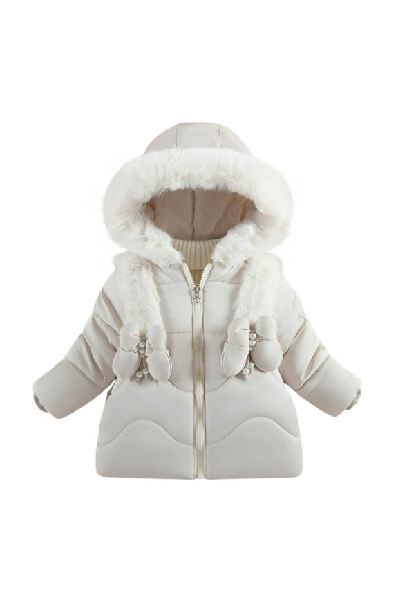 Infant Girls Parka Winter Coat Thermal Quilted Puffer Jacket Padded Coats Plus Velvet Thickened Outerwear Children's Medium Long Coat Infant Clothes White