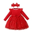 thumbnail image 1 of Odeerbi Infant Girls Ruffle Long Sleeve Embroidery Tulle Dress Rib Knit Bow Princess Dresses Spring Fall Christmas Cute Lace Dress Infant Girls Clothes, 1 of 1