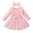 thumbnail image 1 of Odeerbi Infant Girls Ruffle Long Sleeve Rib Knit Cotton Dress Spring Fall Bow Princess Dresses Cute Round Neck A-Line Dress Infant Girls Clothes, 1 of 9