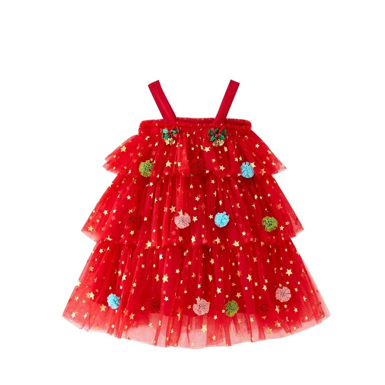 Odeerbi Infant Girls Sequin Sparkly Tulle Tiered Dress Christmas