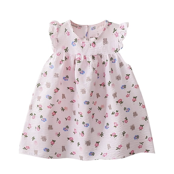 Odeerbi Infant Girls Summer Cotton Tank Dress Cute Floral Ruffle Sun Dress Breathable Comfortable Sleeveless Princess Dress Infant Girls Clothes