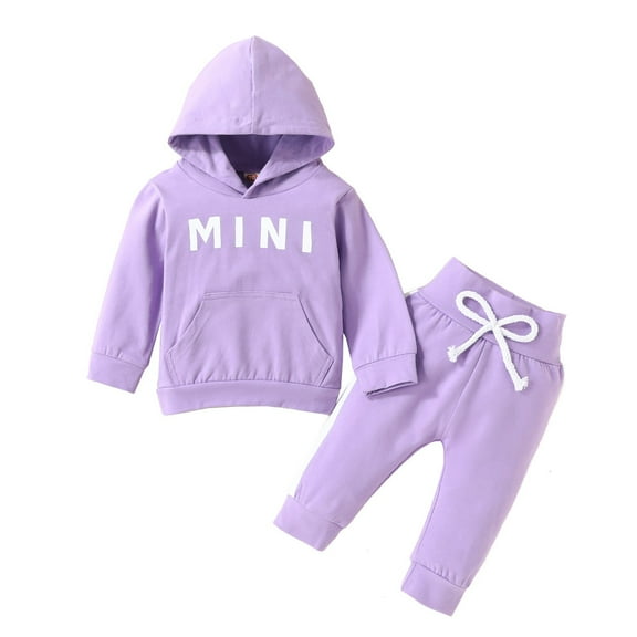 Odeerbi Infant Girls Sweatsuits Fall Winter Two Piece Outfits Set Round Neck Long Sleeve Hoodies with Pocket Long Jogger Pants Tracksuit Set Purple