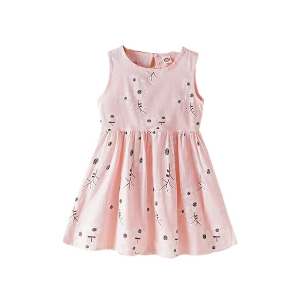 Odeerbi Infant Girls Tank Dress Floral Sun Dress 6-36 Months Children's Sleeveless Dresses Baby Cute Printed Dresses Pink