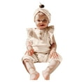 thumbnail image 1 of Odeerbi Infant Romper Baby Boys Girls Clothes Infant Sleeveless Solid Romper Ruffles Jumpsuit with Headbands Beige, 1 of 9