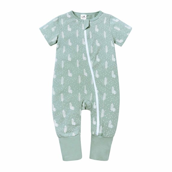 Odeerbi Infant Romper Baby Boys Girls Clothes Newborn Toddler Summer Bodysuit Short Sleeve Printed Romper Zipper One-piece Jumpsuit Green