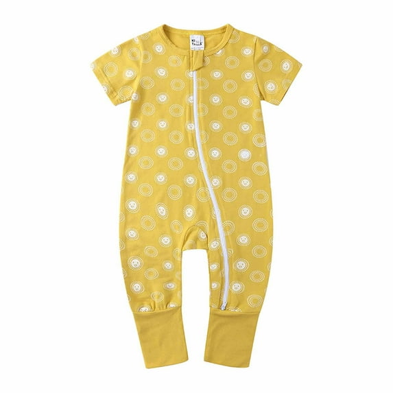 Odeerbi Infant Romper Baby Boys Girls Clothes Newborn Toddler Summer Bodysuit Short Sleeve Printed Romper Zipper One-piece Jumpsuit Yellow
