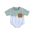 thumbnail image 1 of Odeerbi Infant Romper Baby Boys Girls Clothes Toddler Kids Cute Splicing Print Romper Fashion Short Sleeve 2025 Casual Jumpsuit with Pocket Mint Green - White, 1 of 9