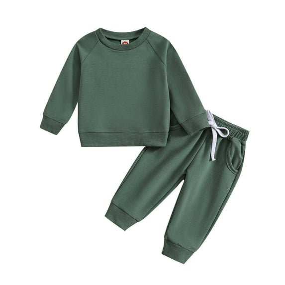 Odeerbi Infant Toddler Boys Girls Sweatsuits Sets Solid Color Sport 2 Piece Outfit Set Baby Cute Long Sleeve Sweatshirt Drawstring Elastic Waist Jogger Sweatpants Suit with Pocket Green
