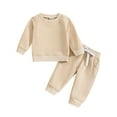 thumbnail image 1 of Odeerbi Infant Toddler Boys Girls Sweatsuits Sets Solid Color Sport 2 Piece Outfit Set Baby Cute Long Sleeve Sweatshirt Drawstring Elastic Waist Jogger Sweatpants Suit with Pocket Beige, 1 of 9