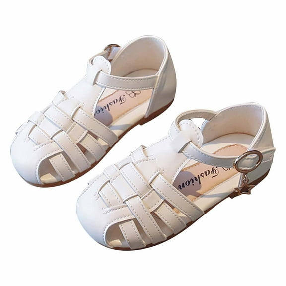 Odeerbi Infant Toddler Girls Princess Sandals Soft Sole Beach Prewalker Shoes Baby Cute Weave Hollow Out Shoes Non Slip Roman Sandals White