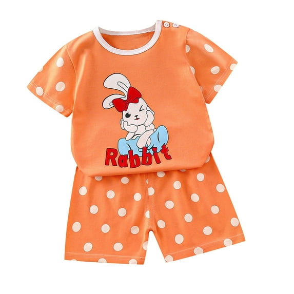 Odeerbi Infant Two-piece Set Toddler Boys Girls Cute Cartoon Print Outfits Baby Clothes Kids Fashion Short Sleeve Casual Suit Orange