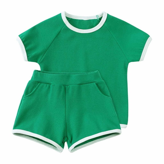 Odeerbi Infant Two-piece Set Toddler Boys Summer Outfits Baby Clothes Kids 2025 Casual Solid Short Sleeve Crepe Gauze T-shirt Shorts Set Green - Cotton