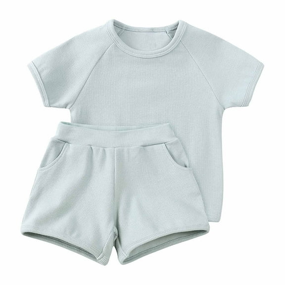 Odeerbi Infant Two-piece Set Toddler Boys Summer Outfits Baby Clothes Kids 2025 Casual Solid Short Sleeve Crepe Gauze T-shirt Shorts Set Mint Green - Cotton